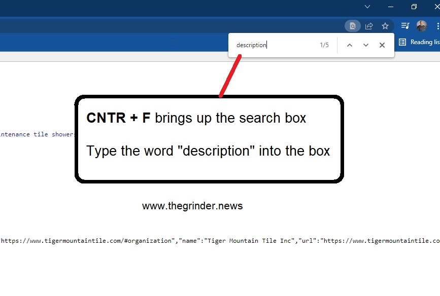 type description in search box