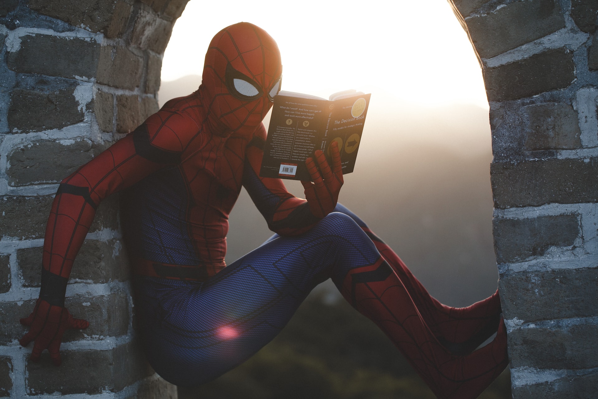 spiderman reading a book