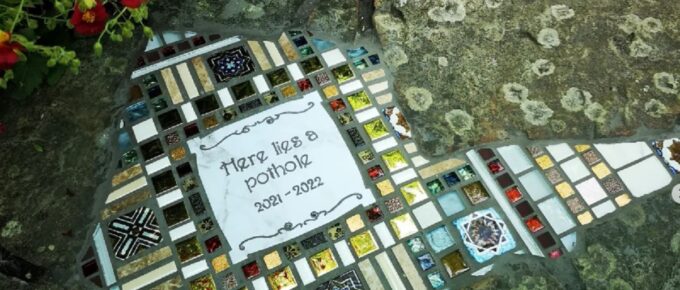pothole filled with mosaic tile in France