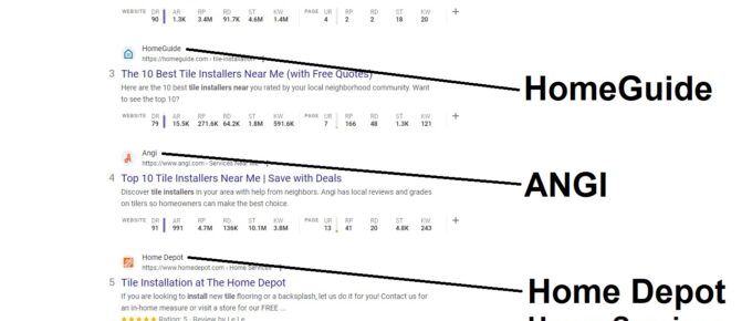 Google search results with lead gen companies